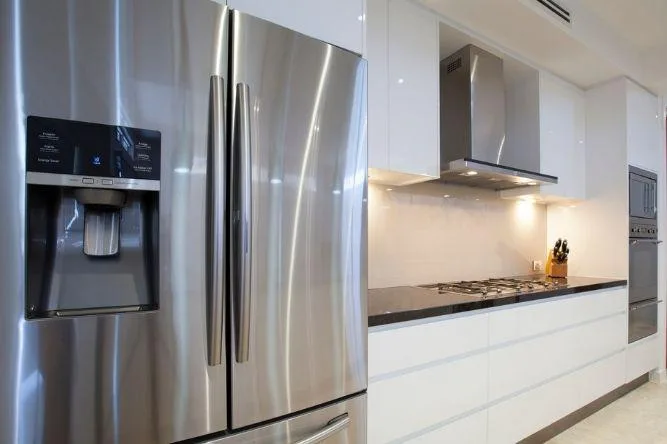 close up of a new fridge